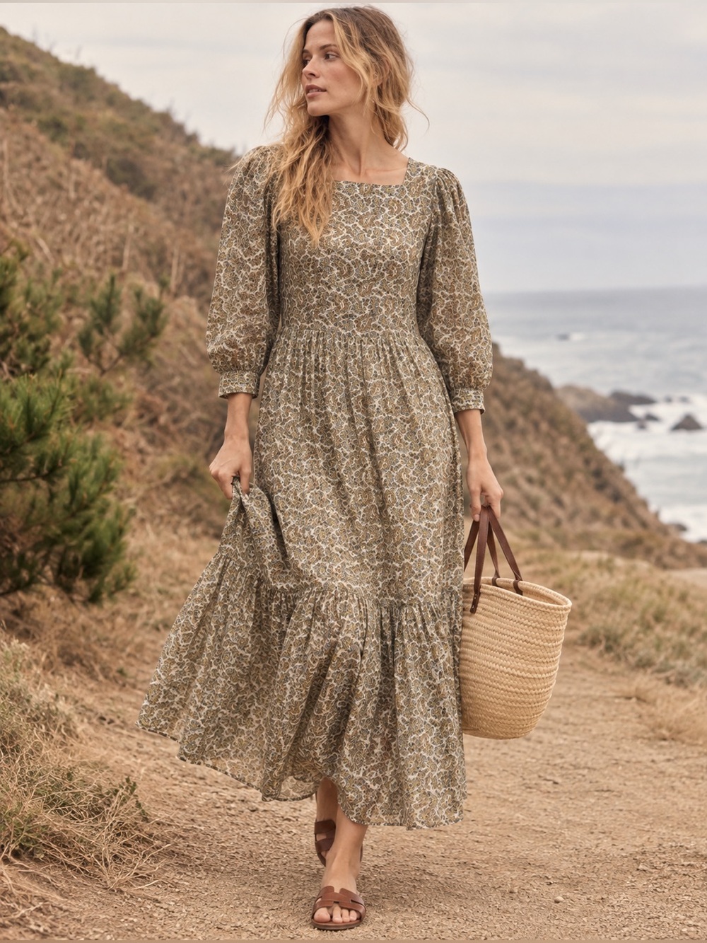 DÔEN Rosamund Maxi Dress Cream Tilbury Paisley Organic Cotton Viscose Size S